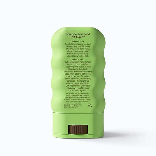 Welltayl Skin Barrier Stick – ingredient and usage label on stick back, product shot