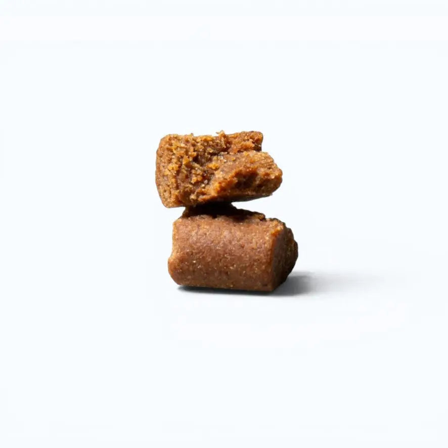 Doganics beef liver flavored soft chews – close-up of two stacked chews