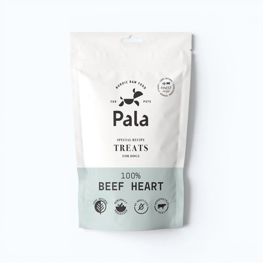 Pala Beef Heart Treats – Air-dried single-ingredient treats made from 100% beef heart, delivering 68.1% crude protein, taurine, B vitamins, iron, and zinc