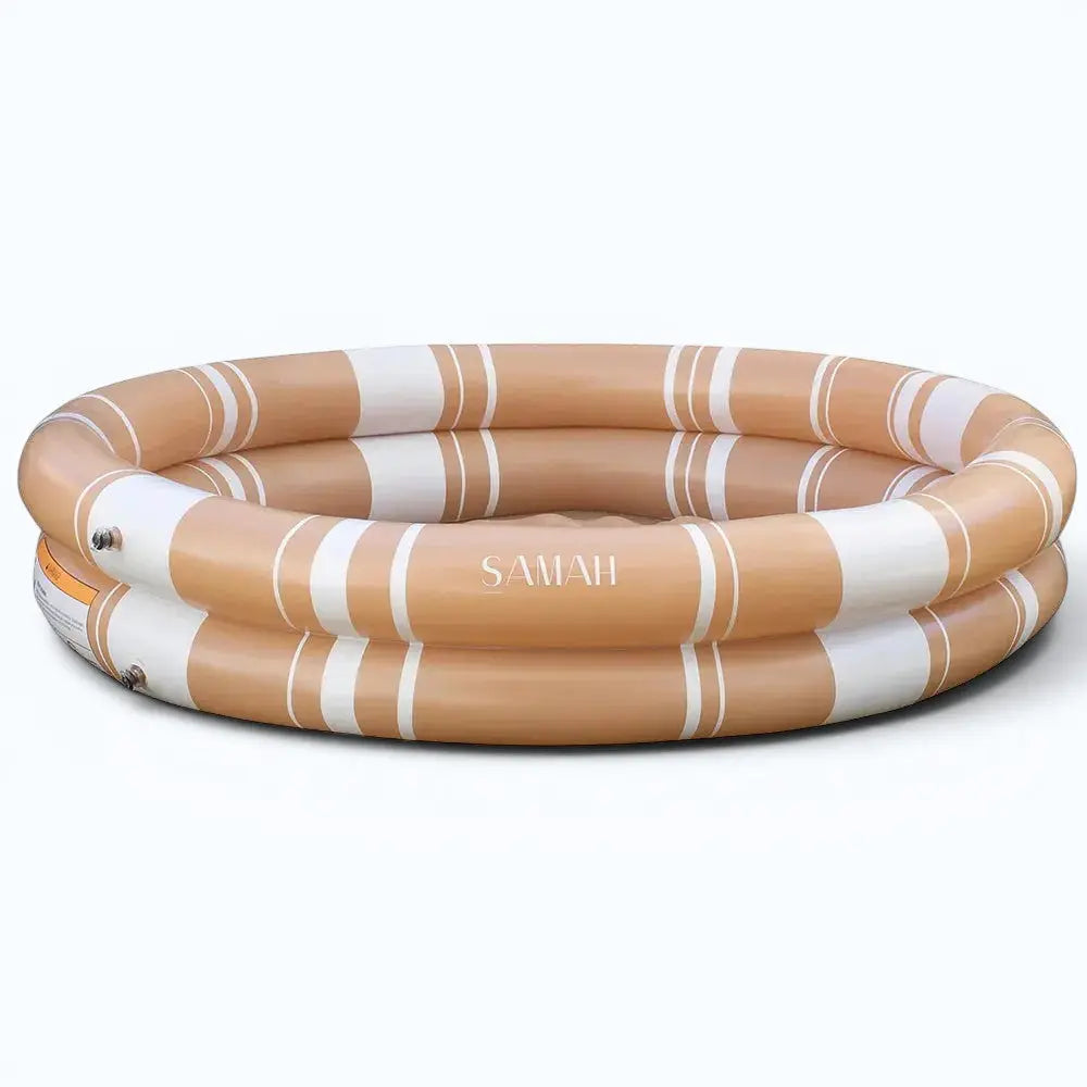 Hello Samah Cinnamon Stripe Inflatable Pool – summer spice Make a splash with the Cinnamon Inflatable Pool