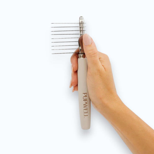 Pupwell Detangler Comb – detangler comb side angle showing tine spacing
