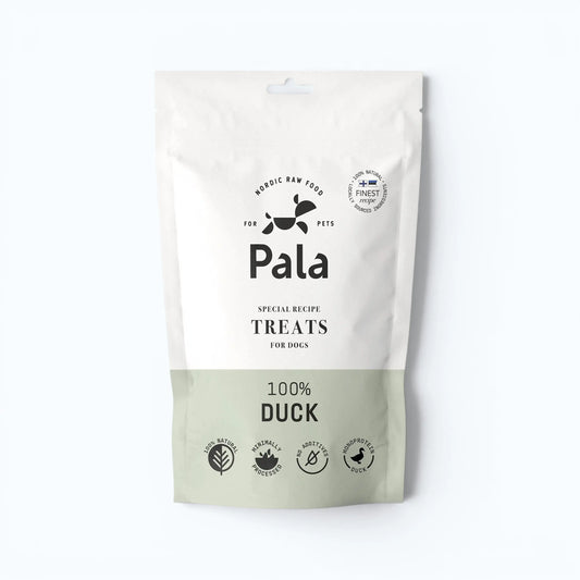 Pala Duck Treats – Air-dried single-ingredient treats made from 100% duck, rich in lean protein, B vitamins, iron, zinc, selenium, and unsaturated fats