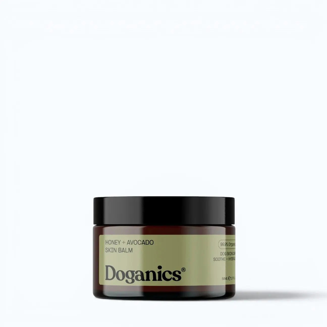 Doganics High Nutrition Dog Skin Balm – amber jar with black lid, product shot