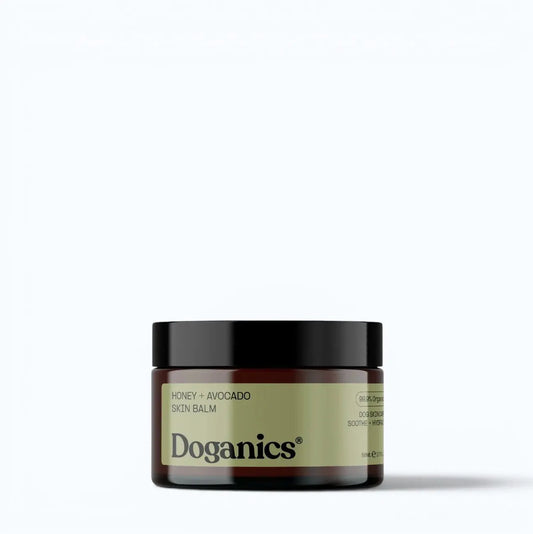 Doganics High Nutrition Dog Skin Balm – amber jar with black lid, product shot