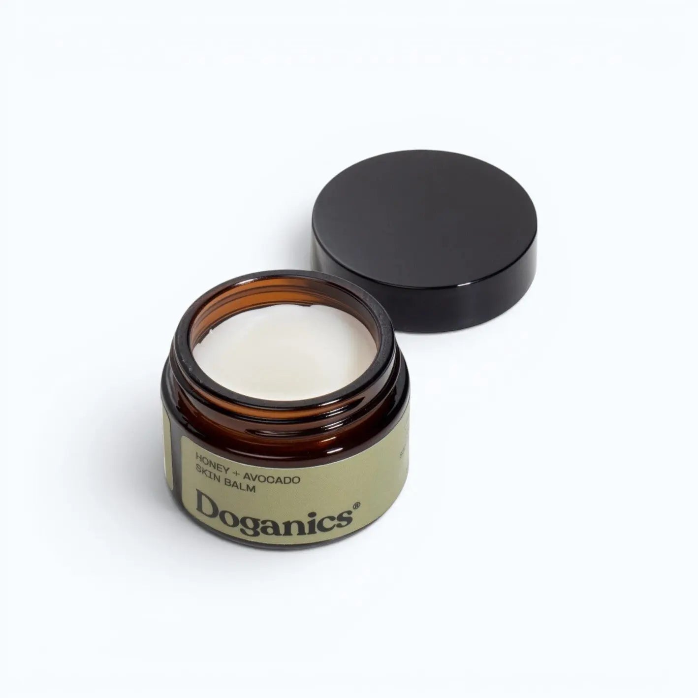 Doganics High Nutrition Dog Skin Balm – open jar showing balm texture, product shot