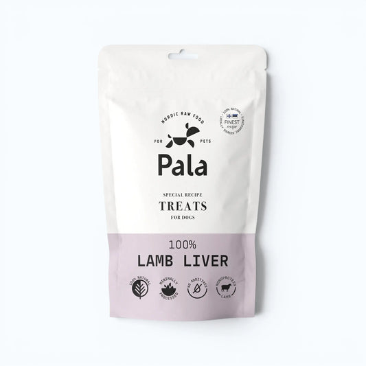 Pala Lamb Liver Treats – Air-dried single-ingredient treats from 100% lamb liver, rich in iron, zinc, selenium, vitamin B12, niacin, and folates