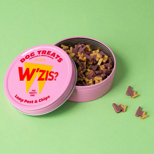 W’ZIS Lamp Post & Chips plant-based dog treats tin