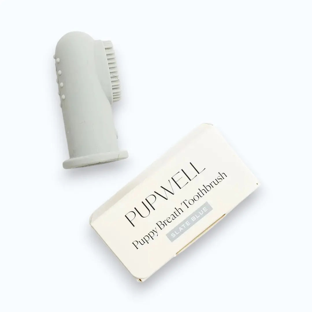 Pupwell Puppy Breath Toothbrush – toothbrush size reference, packaging detail shot