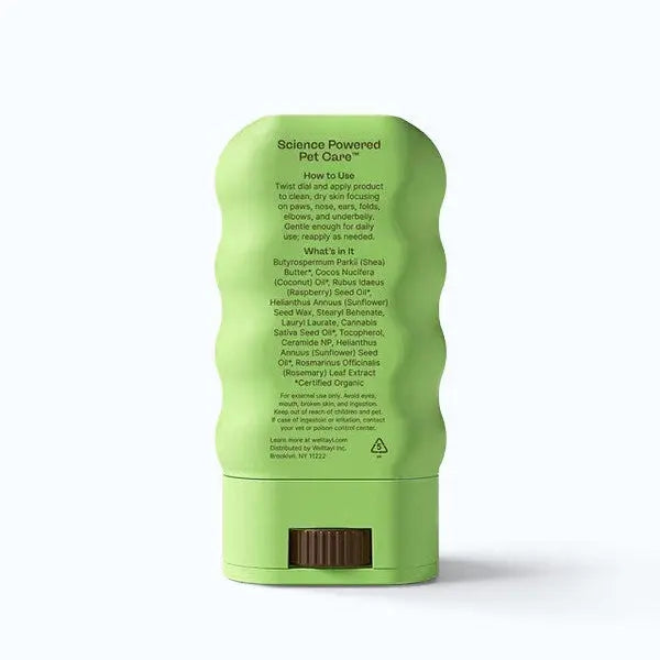 Welltayl Skin Barrier Stick – ingredient and usage label on stick back, product shot