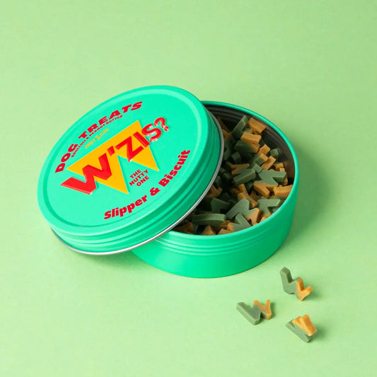 W’ZIS Slipper & Biscuit plant-based dog treats tin